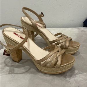 Prada Heel Cork Tan Nude 38